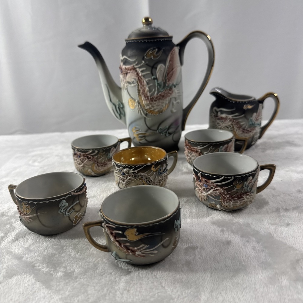 Vintage Fairyland Dragonware  Teapot Creamer W/ 6 Cups